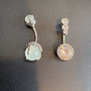 Silver Crystal Navel Ring Set - Clear & Iridescent Gem Accents